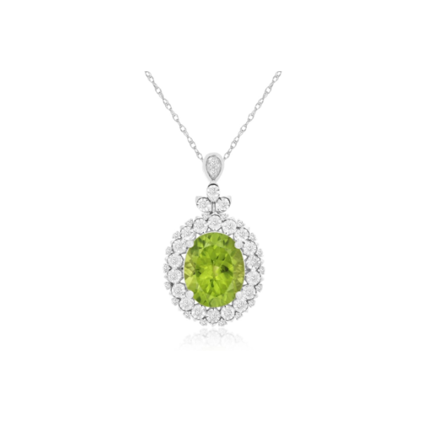 14KW Oval Peridot and Diamond Halo Pendant Kiefer Jewelers Lutz, FL