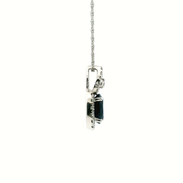14KW Oval Sapphire and Diamond Halo Tear Drop Necklace Image 3 Kiefer Jewelers Lutz, FL