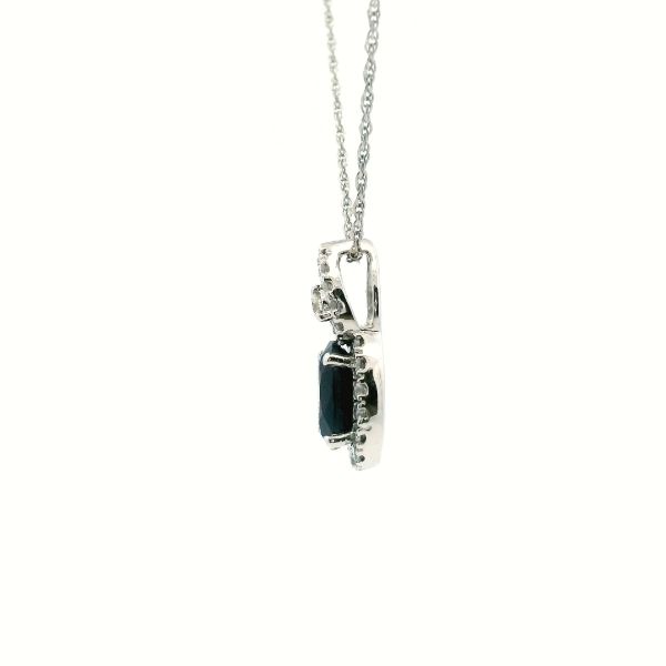 14KW Oval Sapphire and Diamond Halo Tear Drop Necklace Image 4 Kiefer Jewelers Lutz, FL