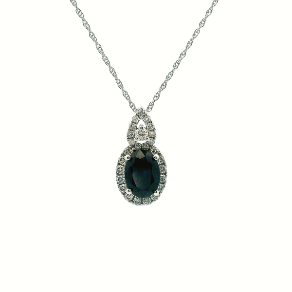 14KW Oval Sapphire and Diamond Halo Tear Drop Necklace Kiefer Jewelers Lutz, FL