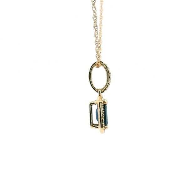 14KY Emerald Cut Sapphire and Diamond Halo Necklace Image 3 Kiefer Jewelers Lutz, FL