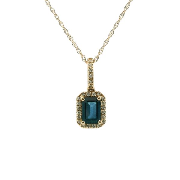 14KY Emerald Cut Sapphire and Diamond Halo Necklace Kiefer Jewelers Lutz, FL