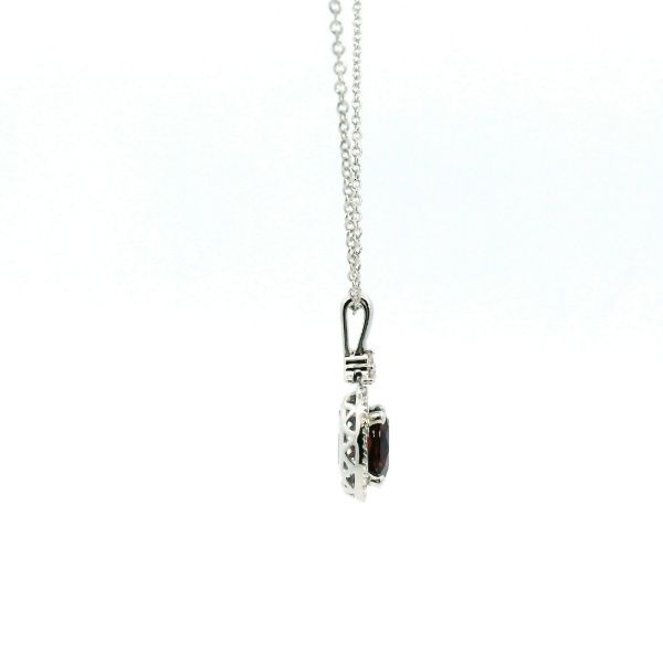 14KW Garnet and Diamond Oval Halo Necklace Image 3 Kiefer Jewelers Lutz, FL