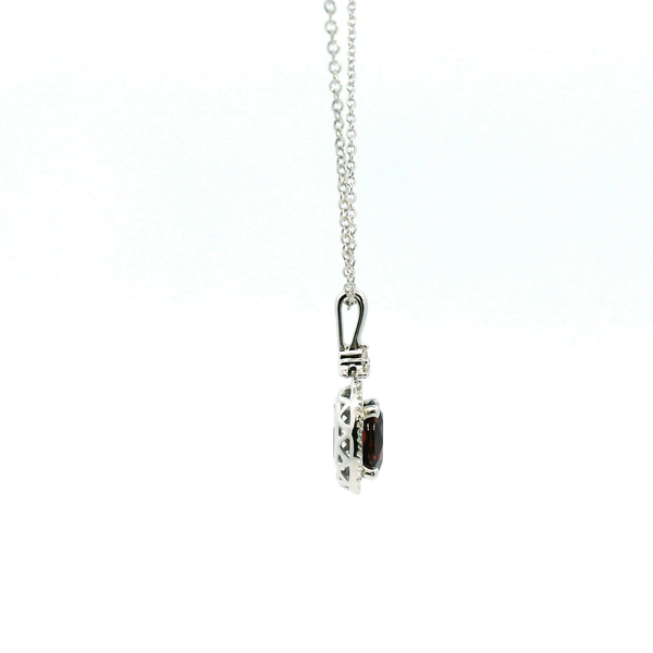 14KW Garnet and Diamond Oval Halo Necklace Image 3 Kiefer Jewelers Lutz, FL