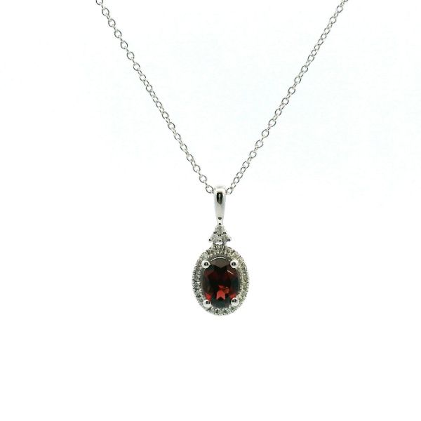14KW Garnet and Diamond Oval Halo Necklace Kiefer Jewelers Lutz, FL