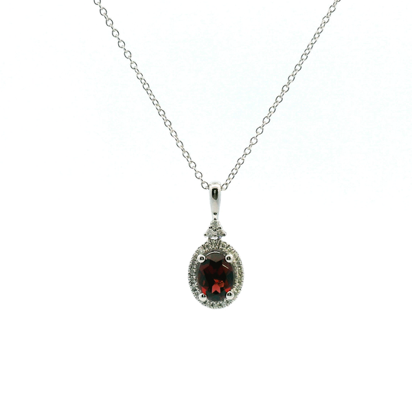 14KW Garnet and Diamond Oval Halo Necklace Kiefer Jewelers Lutz, FL
