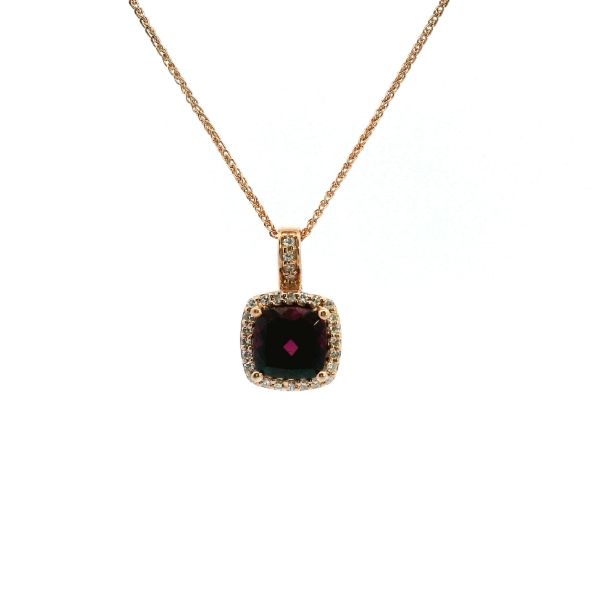 14KR Rhodolite Garnet and Diamond Halo Pendant Kiefer Jewelers Lutz, FL