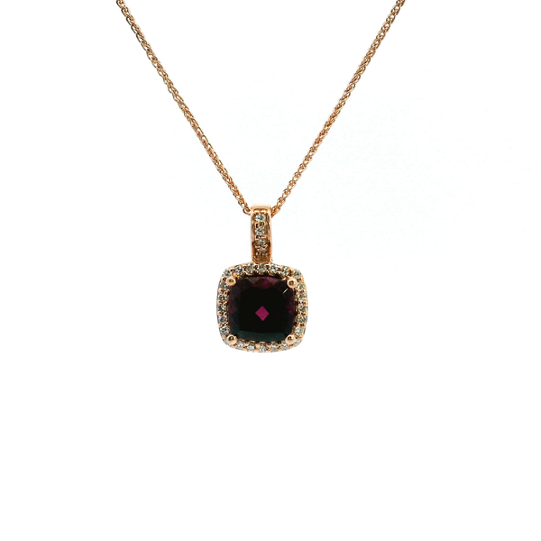 14KR Rhodolite Garnet and Diamond Halo Pendant Kiefer Jewelers Lutz, FL