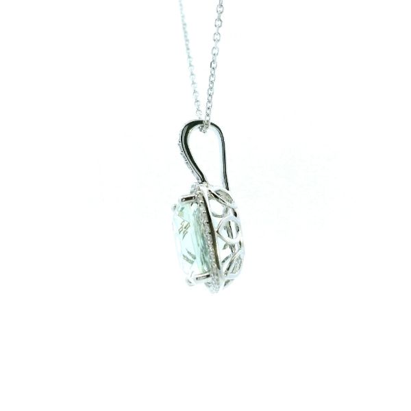 14KW Cushion Cut Green Amethyst and Diamond Halo Pendant Image 4 Kiefer Jewelers Lutz, FL