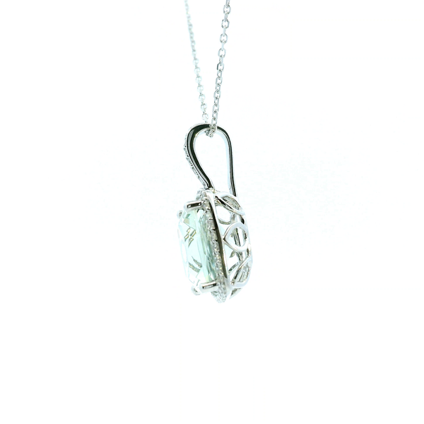 14KW Cushion Cut Green Amethyst and Diamond Halo Pendant Image 4 Kiefer Jewelers Lutz, FL