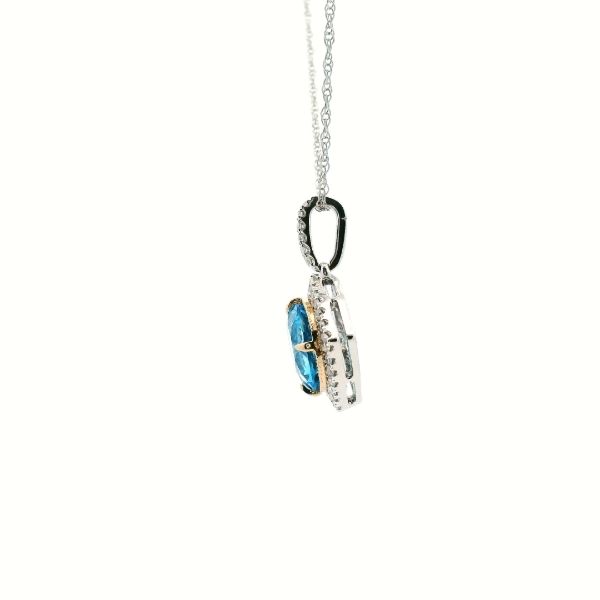 14KYW Swiss Blue Topaz and Diamond Halo Necklace Image 4 Kiefer Jewelers Lutz, FL