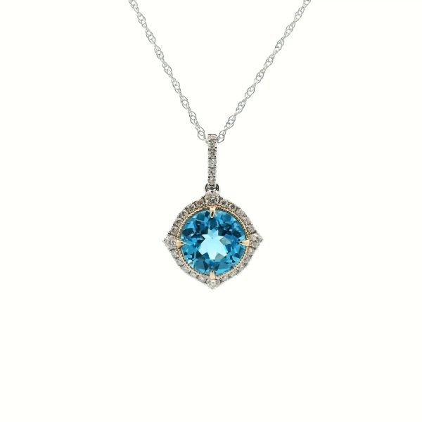 14KYW Swiss Blue Topaz and Diamond Halo Necklace Kiefer Jewelers Lutz, FL
