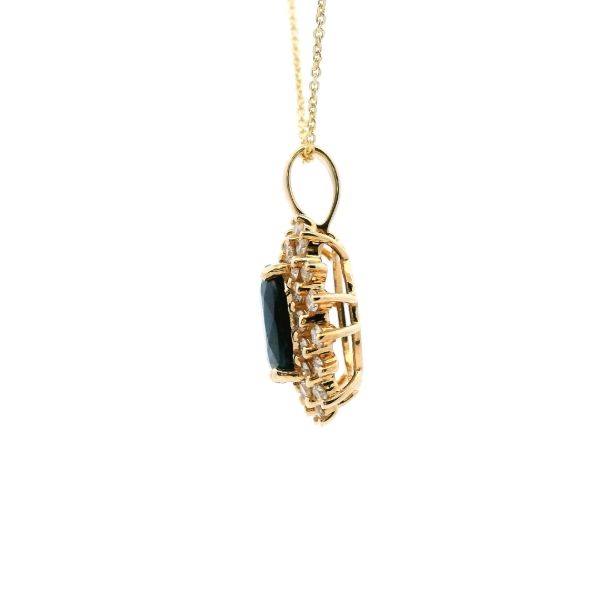 14KY Sapphire and Diamond Halo Necklace Image 4 Kiefer Jewelers Lutz, FL
