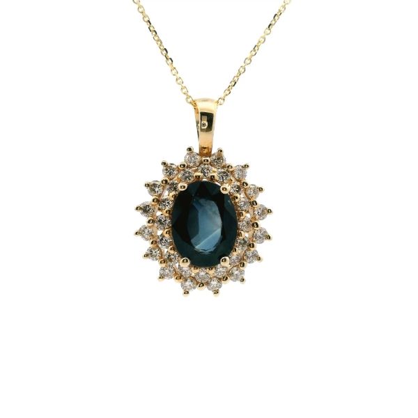 14KY Sapphire and Diamond Halo Necklace Kiefer Jewelers Lutz, FL