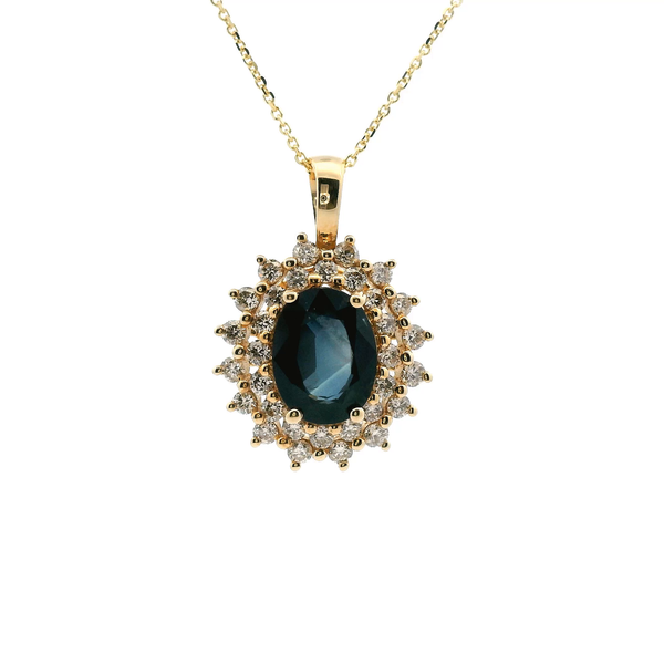 14KY Sapphire and Diamond Halo Necklace Kiefer Jewelers Lutz, FL