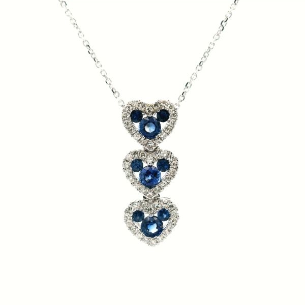 14KW Sapphire and Diamond Three Heart Necklace Kiefer Jewelers Lutz, FL
