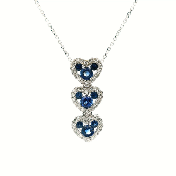 14KW Sapphire and Diamond Three Heart Necklace Kiefer Jewelers Lutz, FL