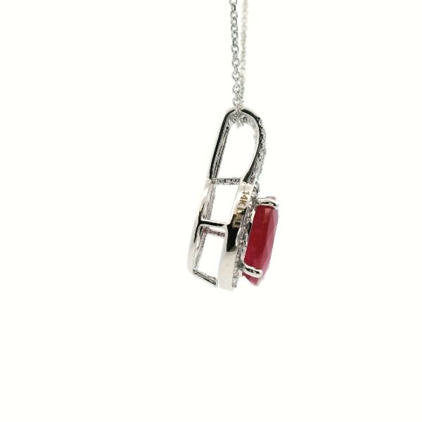 14KW Ruby and Diamond Halo Necklace Image 3 Kiefer Jewelers Lutz, FL