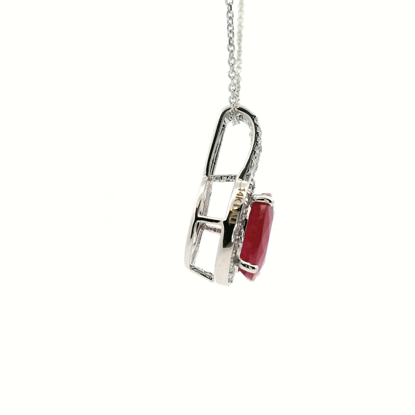 14KW Ruby and Diamond Halo Necklace Image 3 Kiefer Jewelers Lutz, FL