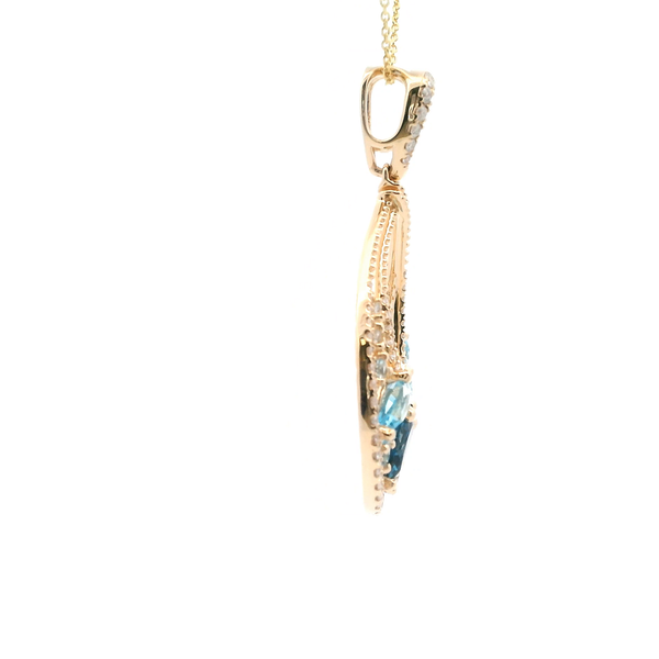14KY Blue Topaz and Diamond Tear Drop Necklace Image 4 Kiefer Jewelers Lutz, FL
