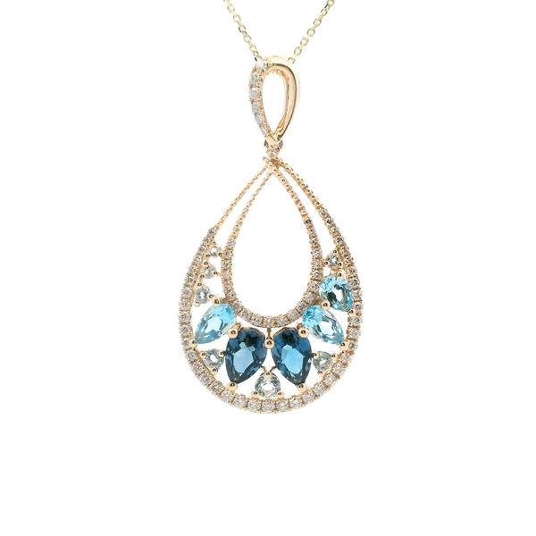 14KY Blue Topaz and Diamond Tear Drop Necklace Kiefer Jewelers Lutz, FL