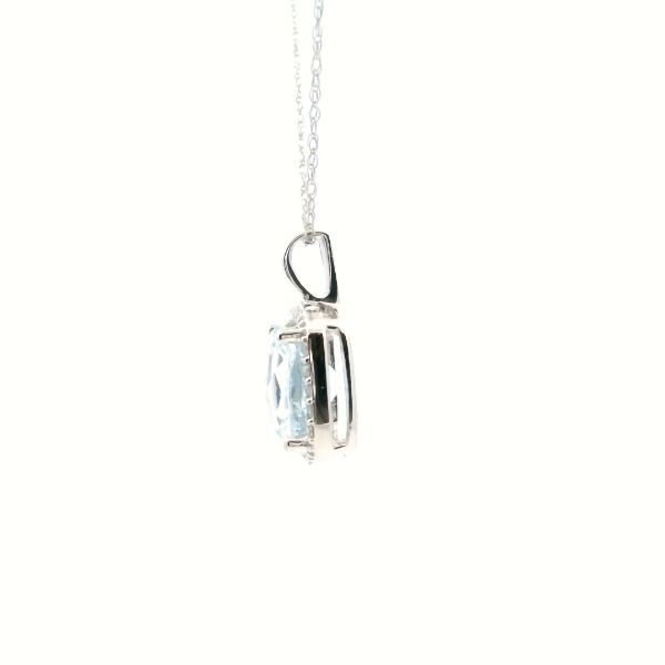 14KW Cushion Cut Aqua Marine and Diamond Halo Necklace Image 3 Kiefer Jewelers Lutz, FL