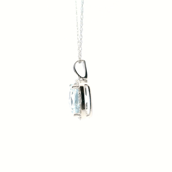 14KW Cushion Cut Aqua Marine and Diamond Halo Necklace Image 3 Kiefer Jewelers Lutz, FL