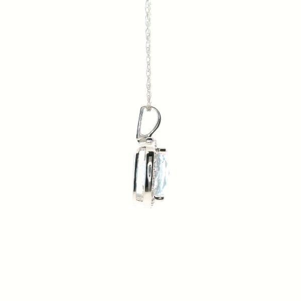 14KW Cushion Cut Aqua Marine and Diamond Halo Necklace Image 4 Kiefer Jewelers Lutz, FL