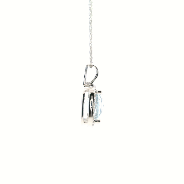 14KW Cushion Cut Aqua Marine and Diamond Halo Necklace Image 4 Kiefer Jewelers Lutz, FL