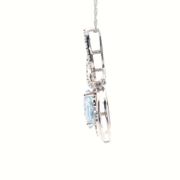 14KW Oval Aqua Marine and Diamond Swirl Necklace Image 3 Kiefer Jewelers Lutz, FL