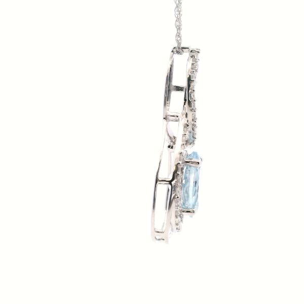 14KW Oval Aqua Marine and Diamond Swirl Necklace Image 4 Kiefer Jewelers Lutz, FL