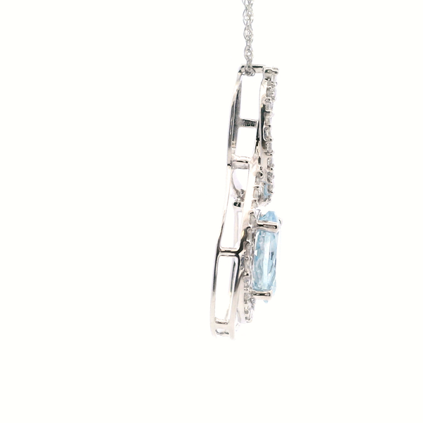 14KW Oval Aqua Marine and Diamond Swirl Necklace Image 4 Kiefer Jewelers Lutz, FL
