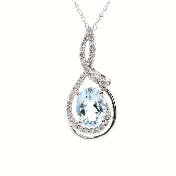 14KW Oval Aqua Marine and Diamond Swirl Necklace Kiefer Jewelers Lutz, FL