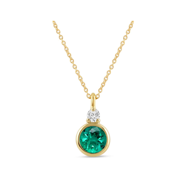 10KY Created Emerald and Diamond Bezel Set Necklace Kiefer Jewelers Lutz, FL