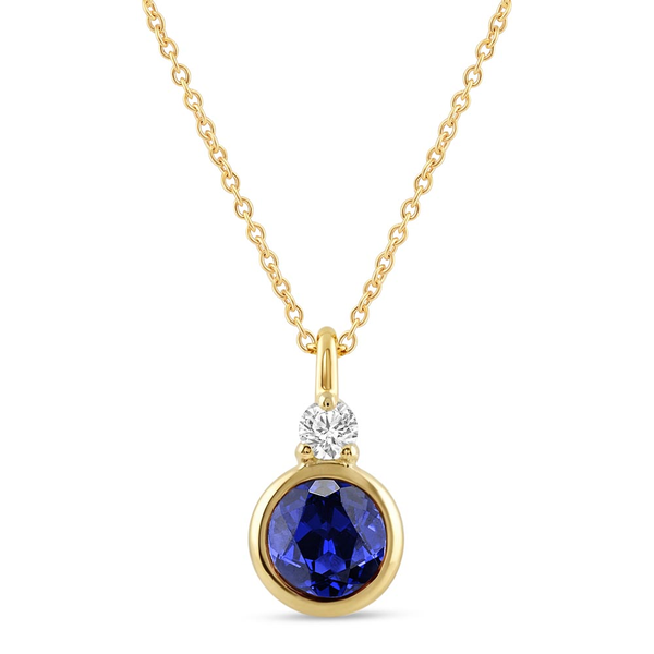 10KY Created Sapphire and Diamond Bezel Set Necklace Kiefer Jewelers Lutz, FL
