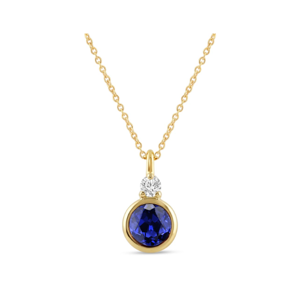 10KY Created Sapphire and Diamond Bezel Set Necklace Kiefer Jewelers Lutz, FL
