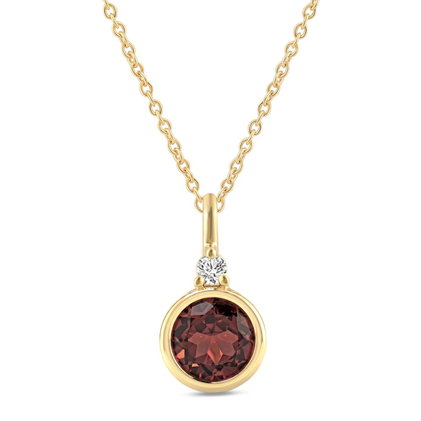 10KY Garnet and Diamond Bezel Set Necklace Kiefer Jewelers Lutz, FL