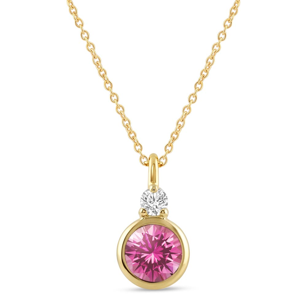 10KY Created Pink Sapphire and Diamond Bezel Set Necklace Kiefer Jewelers Lutz, FL
