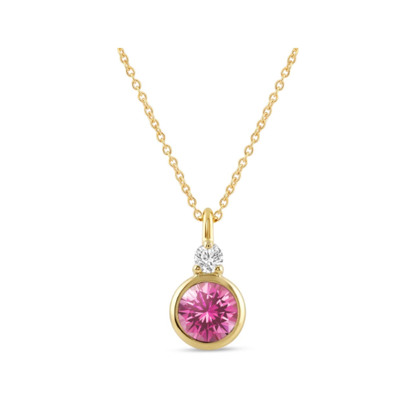 10KY Created Pink Sapphire and Diamond Bezel Set Necklace Kiefer Jewelers Lutz, FL