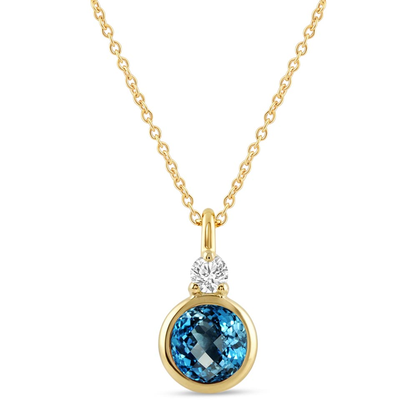 10KY Swiss Blue Topaz and Diamond Bezel Set Necklace Kiefer Jewelers Lutz, FL