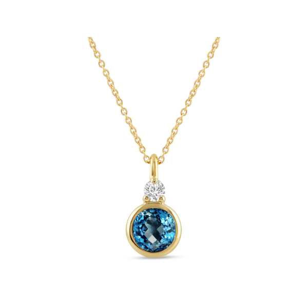 10KY Swiss Blue Topaz and Diamond Bezel Set Necklace Kiefer Jewelers Lutz, FL