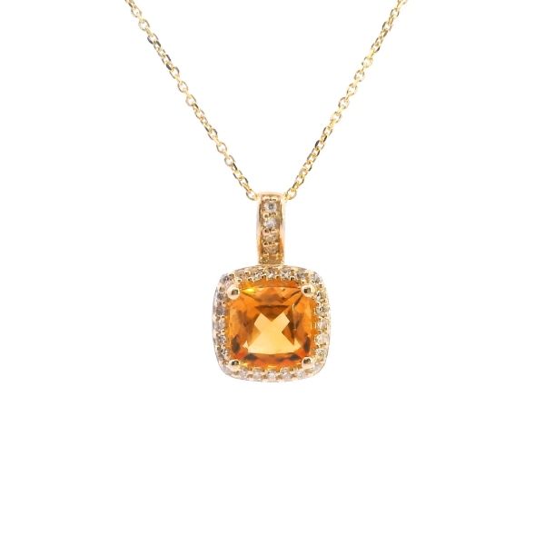 14KY Cushion Citrine and Diamond Halo Necklace Kiefer Jewelers Lutz, FL
