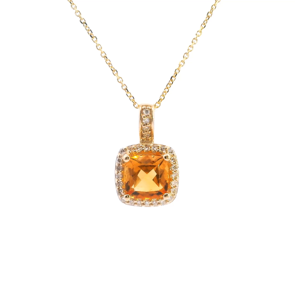 14KY Cushion Citrine and Diamond Halo Necklace Kiefer Jewelers Lutz, FL