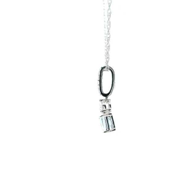 14KW Emerald Cut Aquamarine and Diamond Pendant Image 3 Kiefer Jewelers Lutz, FL