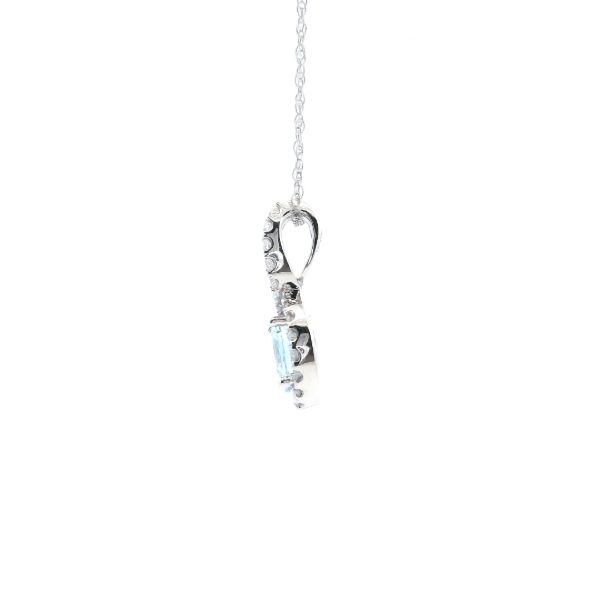 14KW Aquamarine and Diamond Halo Pendant Image 3 Kiefer Jewelers Lutz, FL
