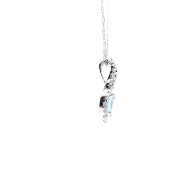 14KW Aquamarine and Diamond Halo Pendant Image 4 Kiefer Jewelers Lutz, FL