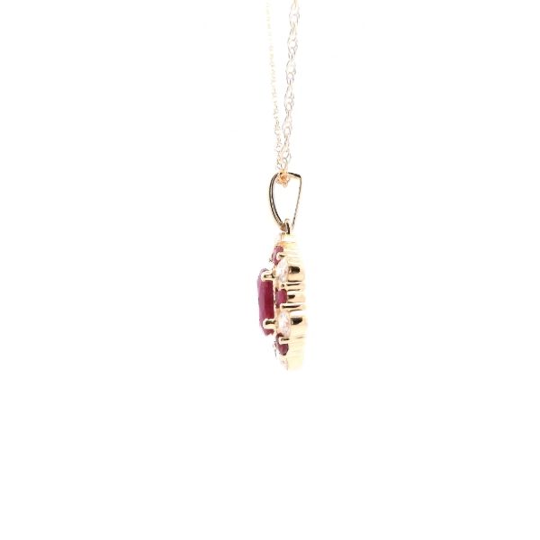 14KY Oval Ruby and Diamond Halo Pendant Image 3 Kiefer Jewelers Lutz, FL