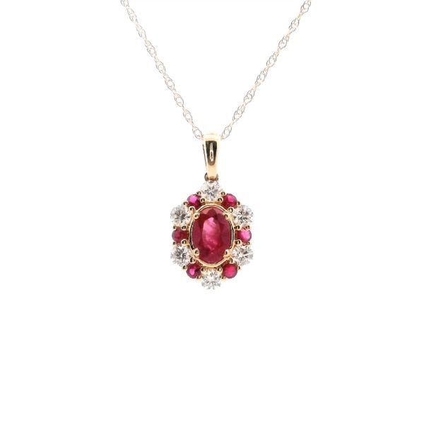 14KY Oval Ruby and Diamond Halo Pendant Kiefer Jewelers Lutz, FL