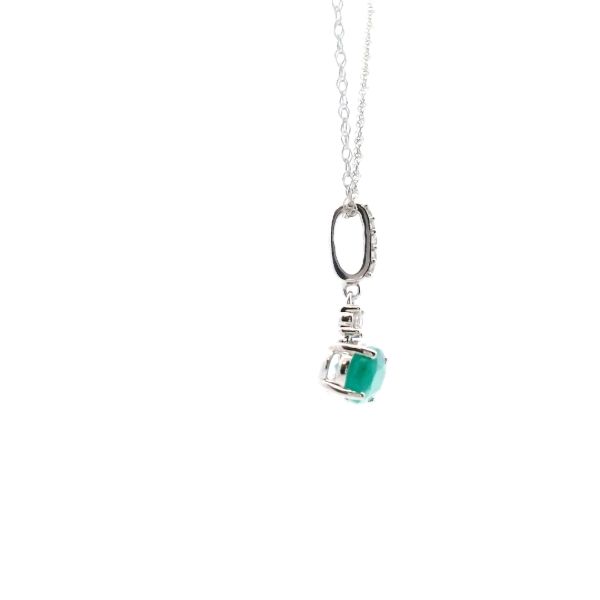 14KW Emerald and Diamond Drop Pendant Image 4 Kiefer Jewelers Lutz, FL