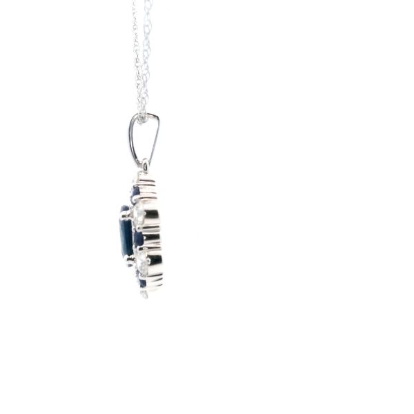 14KW Sapphire and Diamond Halo Pendant Image 3 Kiefer Jewelers Lutz, FL